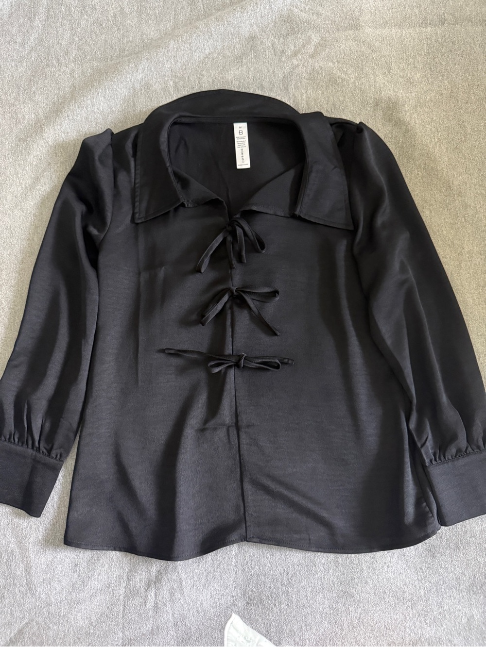 Black Satin Tie-Front Blouse